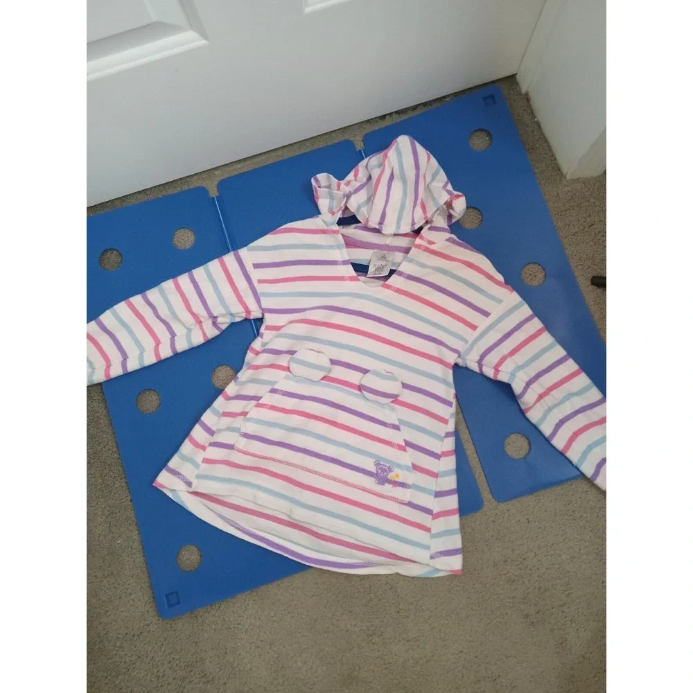 Disney Store Mickey Mouse Stripe‎ swim cover up Hooded Girls Size 4